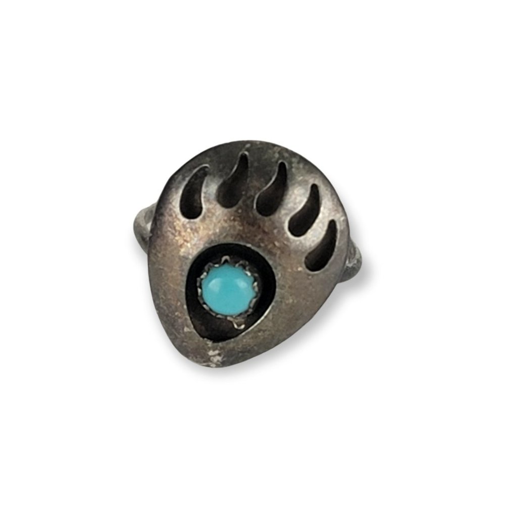 Vintage Navajo 925 Sterling Silver Turquoise Bear Claw Ring Size 5